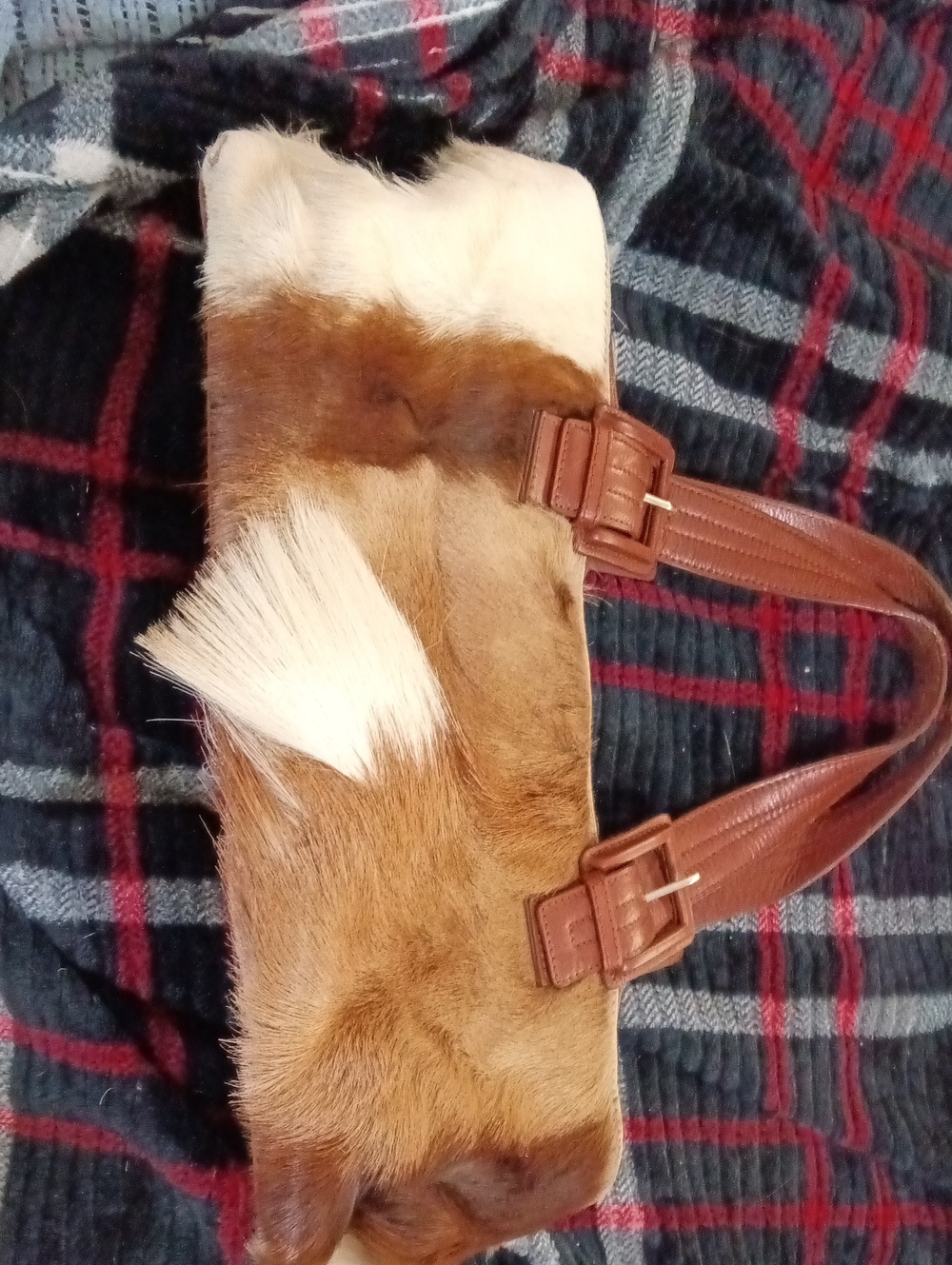 Pelle Studio Brown and White Fur Strap Shoulder Bag